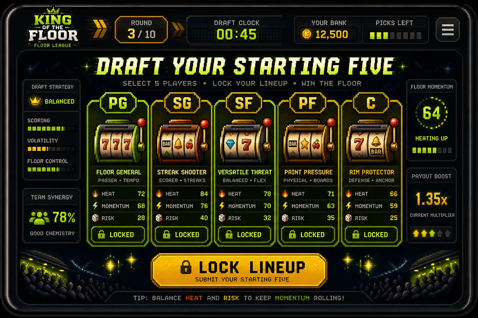 Floor League sports draft of slot machines