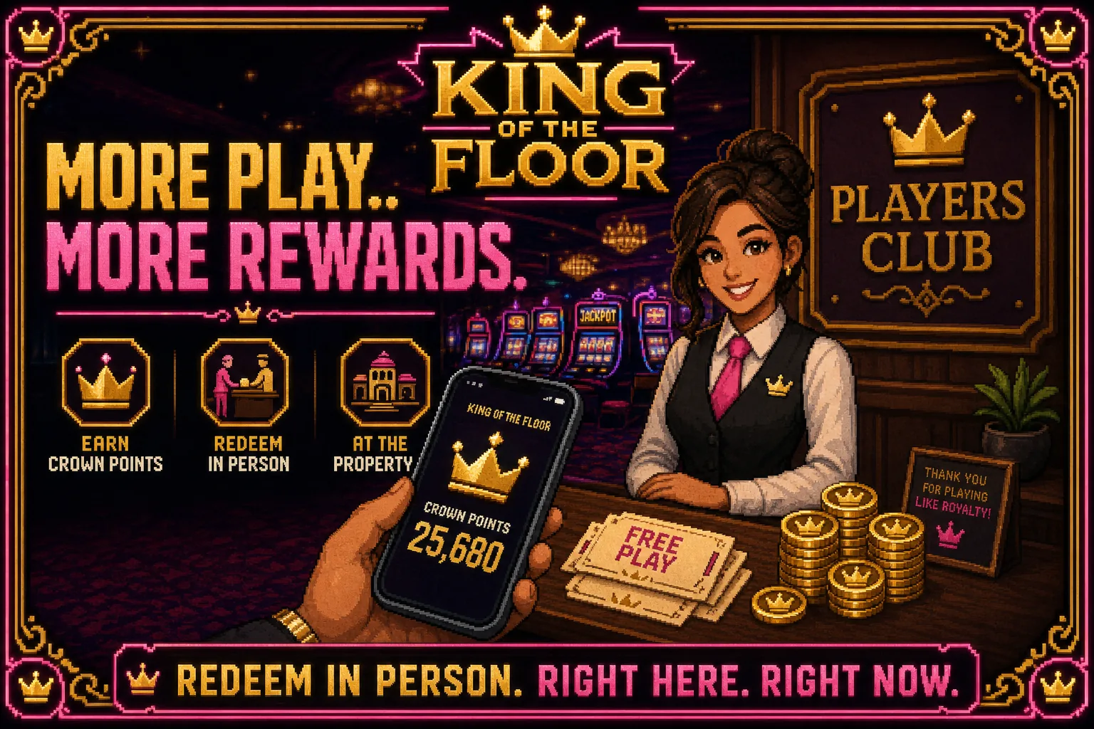 Redeeming crown points at the players club desk